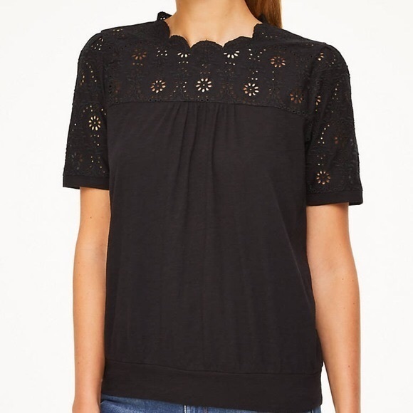 LOFT Tops - Ann Taylor loft outlet eyelit trim tee XS black